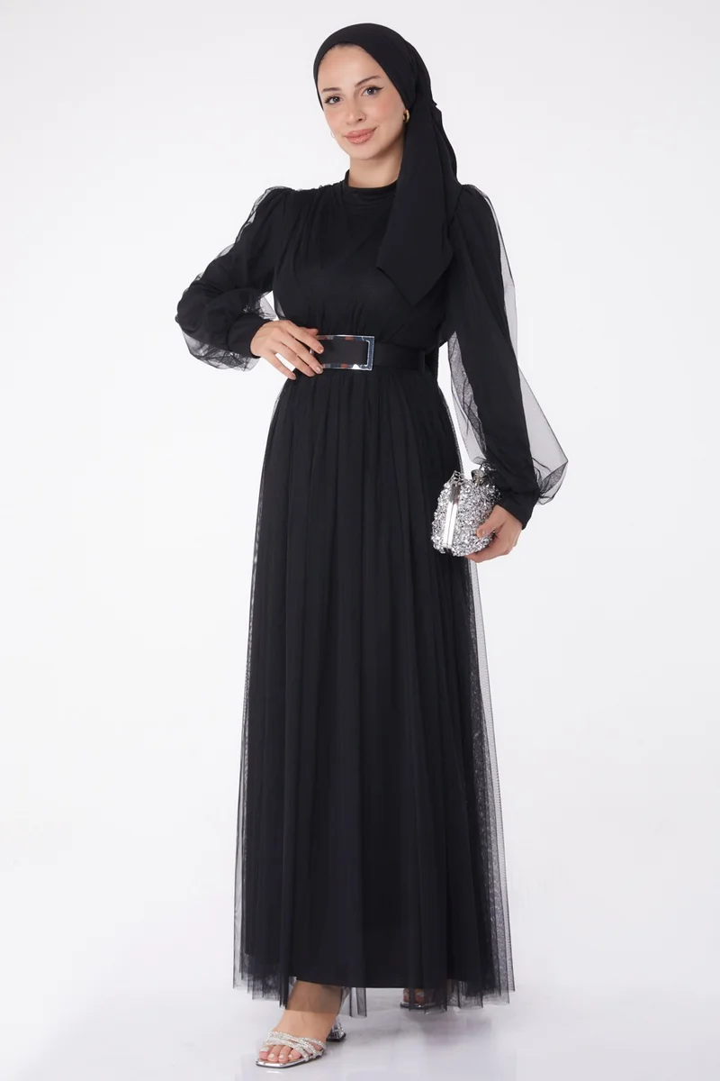 Tofisa Plain Judge Collar Women's Black Evening Dress - 26083