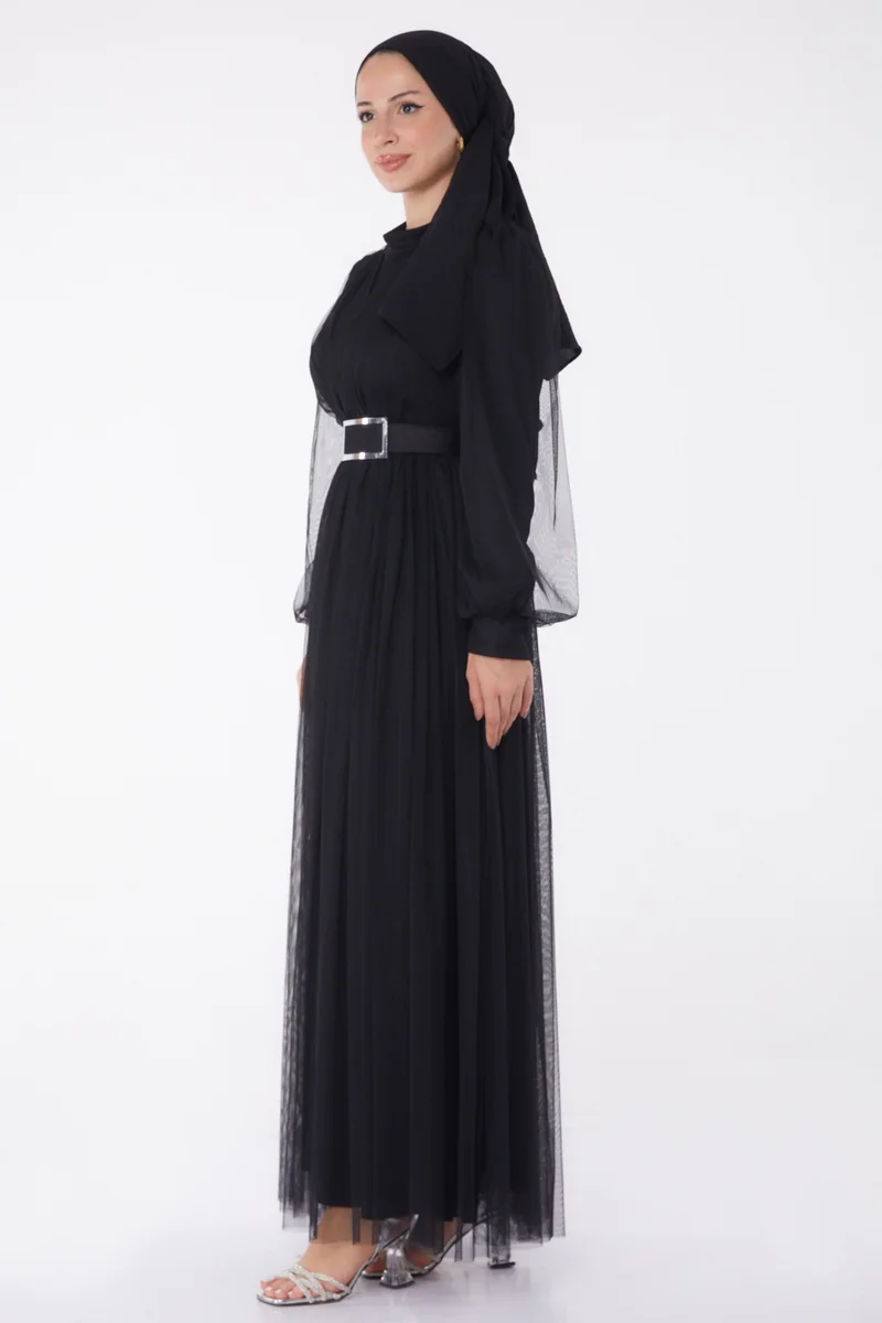 Tofisa Plain Judge Collar Women's Black Evening Dress - 26083