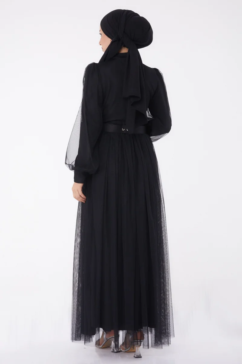 Tofisa Plain Judge Collar Women's Black Evening Dress - 26083