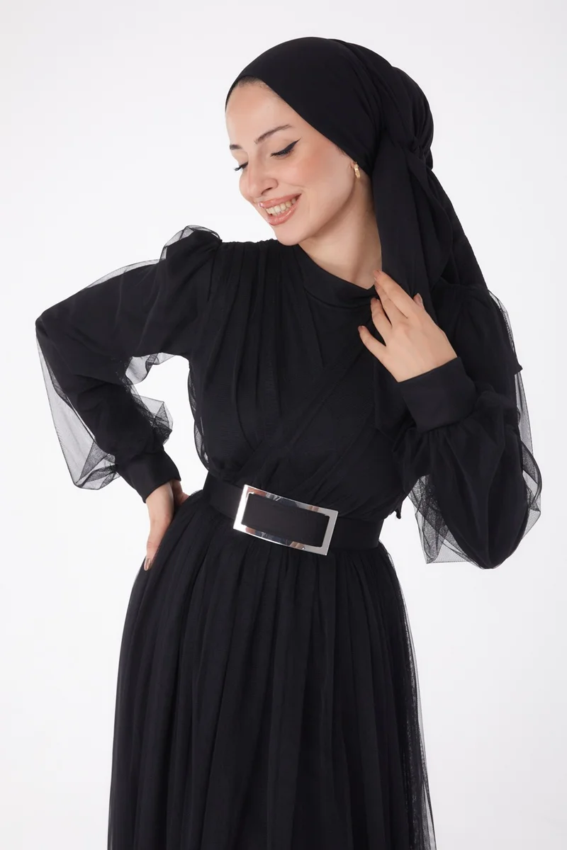 Tofisa Plain Judge Collar Women's Black Evening Dress - 26083