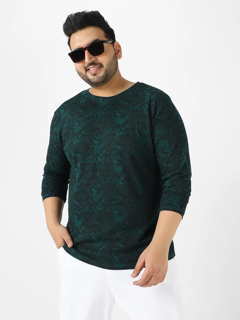 أوربانو فاشن Urbano Plus Men's Dark Green Printed Full Sleeve Regular Fit Cotton T-Shirt
