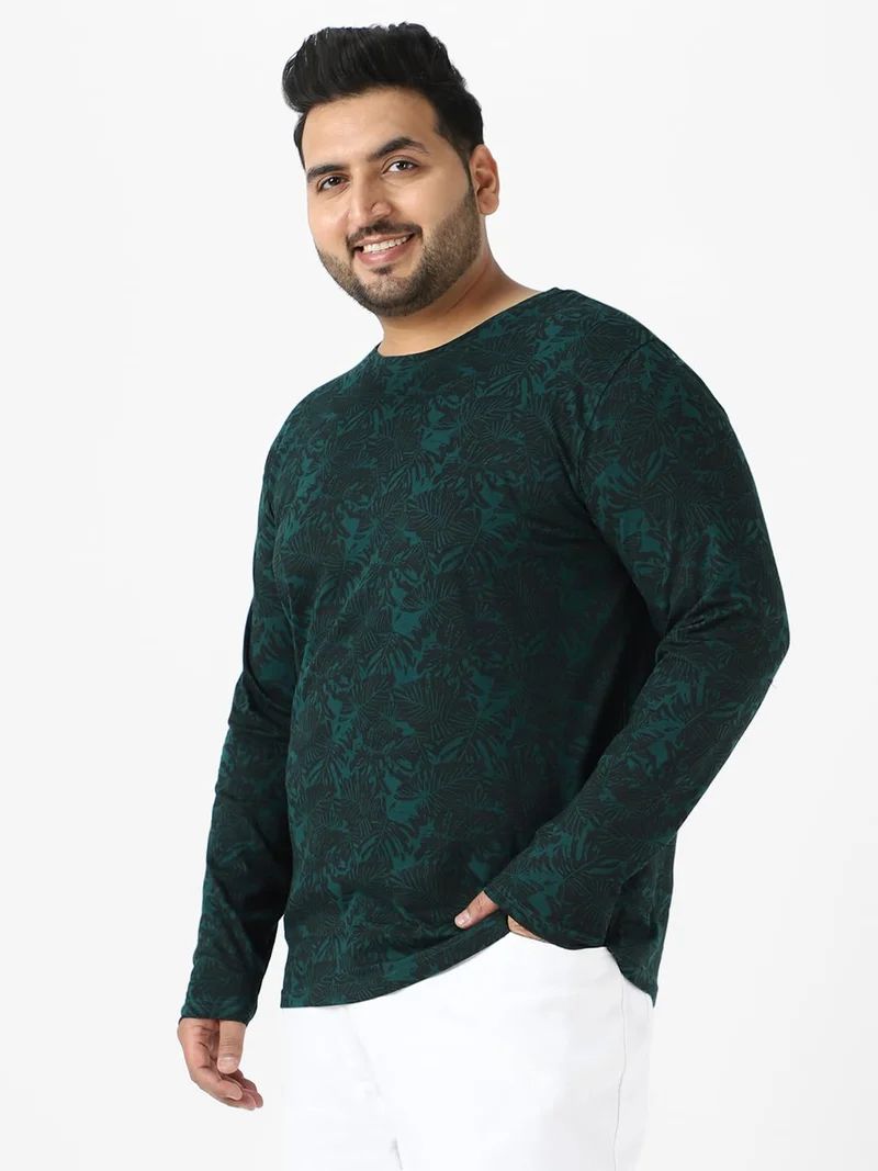 أوربانو فاشن Urbano Plus Men's Dark Green Printed Full Sleeve Regular Fit Cotton T-Shirt