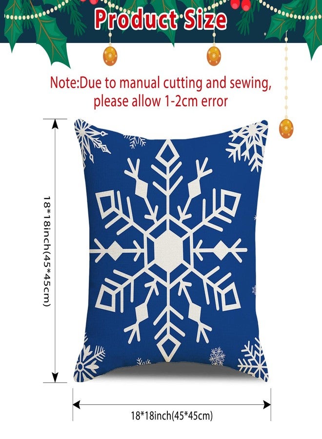 مجموعة أغطية وسائد ARPOVIST Merry Christmas Snowflake Xmas Tree Let It Snow، 4 قطع، 18 × 18 بوصة، أغطية وسائد مربعة من الكتان لعيد الميلاد، مناسبة للأريكة والكنبة والمنزل والسيارة (أبيض وأزرق). - Image 3