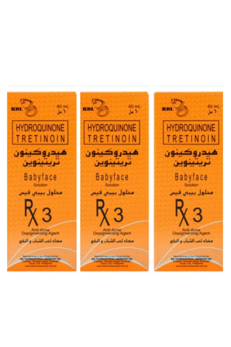 ار دي ال محلول هيدروكينون تريتينوين رقم 3 من بيبي فيس، مضاد لحب الشباب ومزيل للتصبغ، 60 مل، 3 قطع