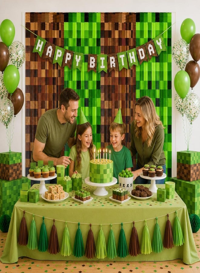 Bexlora 6 Pcs Pixel Miner Theme Foil Fringe Curtains Birthday Backdrop, Video Game Door Streamers for Boys Gaming Birthday Party Decorations Supplies - Image 4