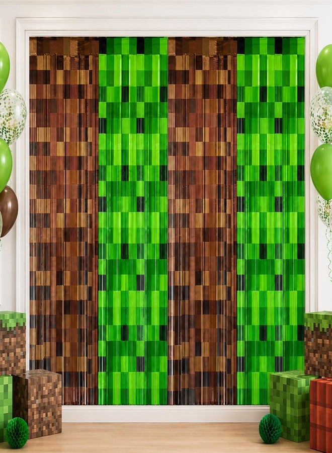 Bexlora 6 Pcs Pixel Miner Theme Foil Fringe Curtains Birthday Backdrop, Video Game Door Streamers for Boys Gaming Birthday Party Decorations Supplies - Image 1