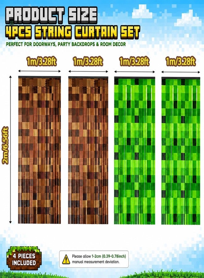 Bexlora 6 Pcs Pixel Miner Theme Foil Fringe Curtains Birthday Backdrop, Video Game Door Streamers for Boys Gaming Birthday Party Decorations Supplies - Image 3