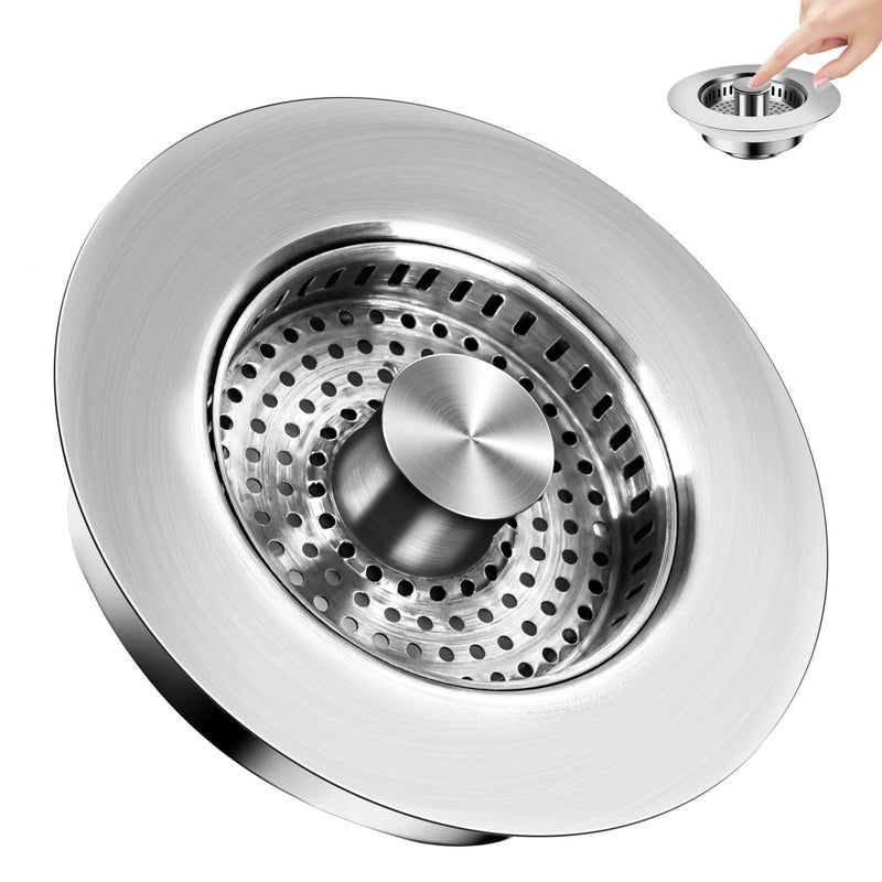 Buowinixi 3 in 1 Kitchen Sink Drain Strainer ï¼Œ304 Stainless Steel Kitchen Sink Stopper and Basket,Long-Term Water Storageï¼ŒBass Bounce Coreï¼ŒGeneralï¼ŒFilter for Standard 3-1/2 inch Drain - Image 1