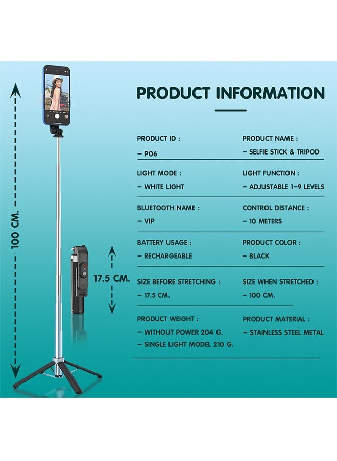 Generic - Wireless Selfie Stick for Smart Phone , Extendable Tripod Selfie Stick With Remote Control Black - Image 1