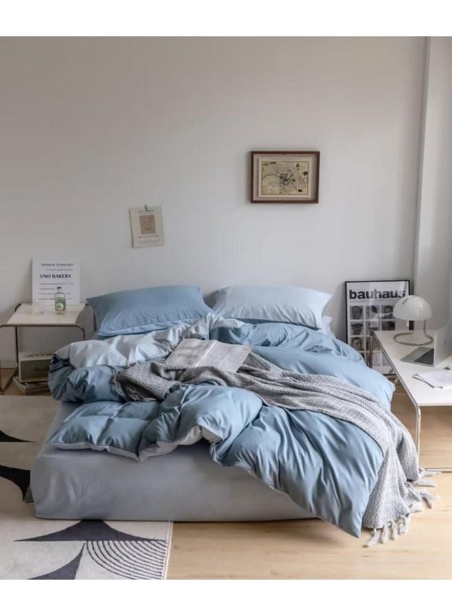 جيجي طقم أغطية سرير مكون من 4 قطع مقاس مفرد ناعم وقابل للتنفس وقابل للعكس، طقم سرير رائع وصديق للبشرة يتضمن غطاء لحاف أزرق خفيف الوزن مع ملاءة واحدة باللون الأزرق الفاتح و2 كيس وسادة - Image 1