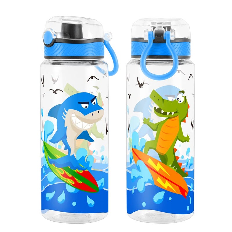 Home Tune Cute Water Bottle for School Kids Girls  BPA FREE Tritan & Leak Proof & Easy Clean & Carry Handle  23oz/ 680ml - Shark - Image 1