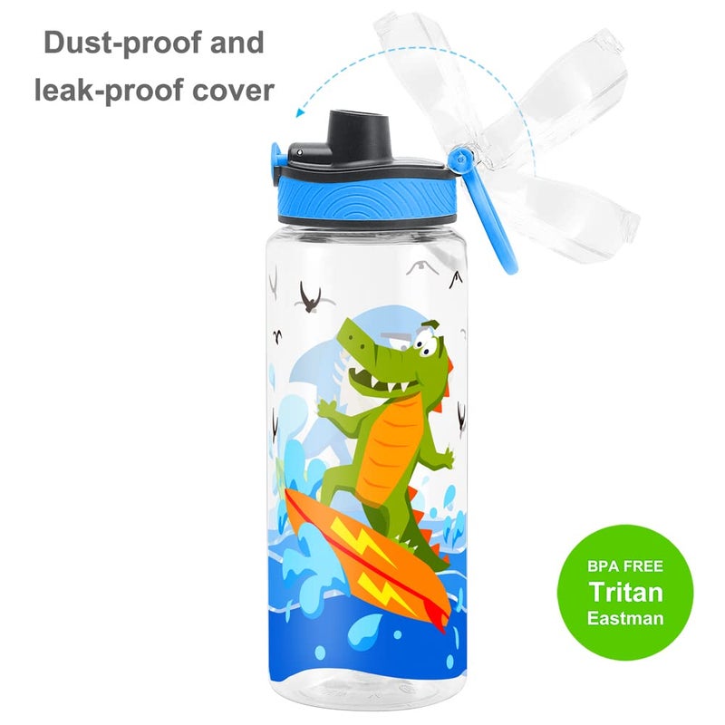 Home Tune Cute Water Bottle for School Kids Girls  BPA FREE Tritan & Leak Proof & Easy Clean & Carry Handle  23oz/ 680ml - Shark - Image 3