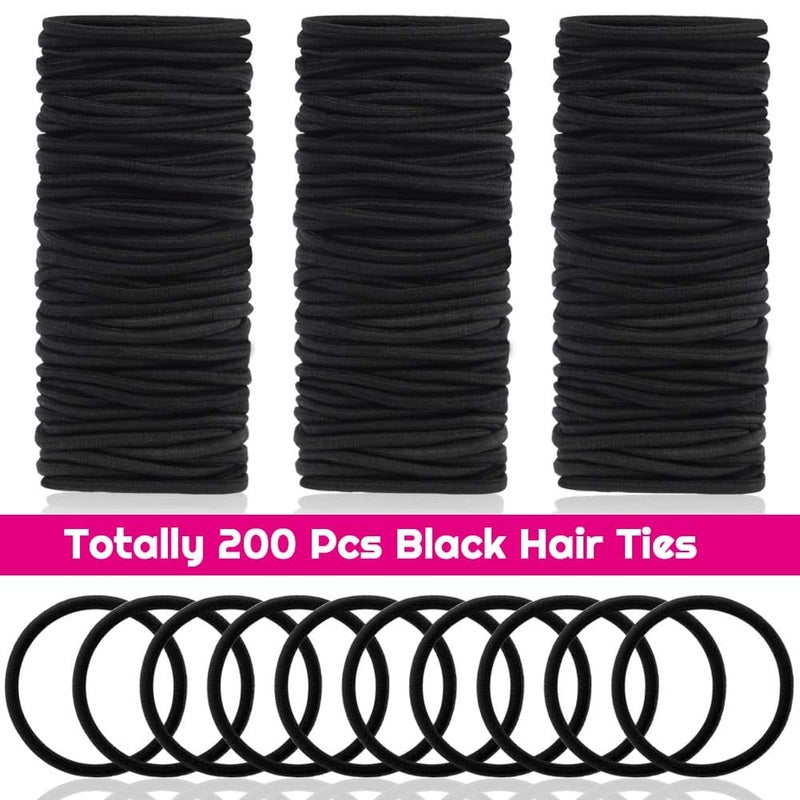Anezus 200 Pcs Black Elastics Hair Ties Small Bulk Hair Ties Hair Bands (4mm) - Image 2