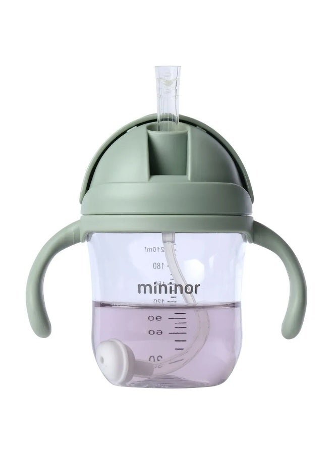 Mininor - Non-spill Trainer Straw Cup - , BPA and BPS Free Tritan, Weighted Straw, 6m + Willow Green - 220ml - Image 1
