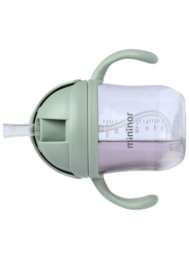 Mininor - Non-spill Trainer Straw Cup - , BPA and BPS Free Tritan, Weighted Straw, 6m + Willow Green - 220ml - Image 2