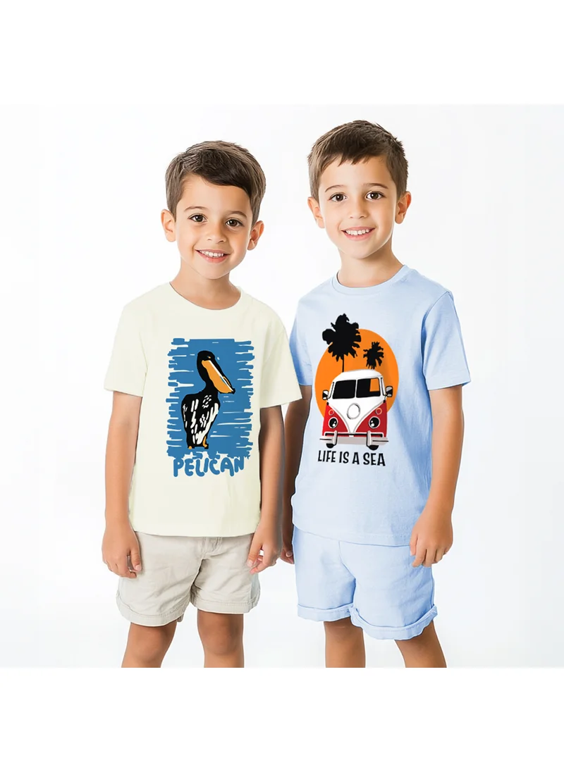 نوتيناتي Nautinati Boys' Pack of 2 Cotton Beach Graphic Printed T-shirts