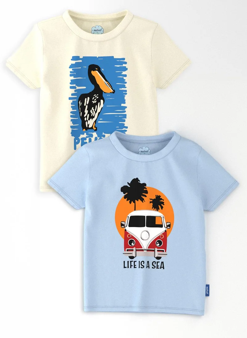نوتيناتي Nautinati Boys' Pack of 2 Cotton Beach Graphic Printed T-shirts