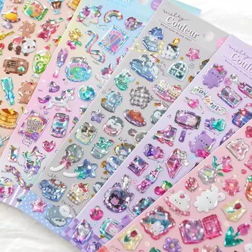Deoxy Pack of 6 Design Mix 3D Puffy Holographic Sparkle Unicorn Rainbow Stickers Cute Decorative Stickers for Phone Cases, Laptops, Party Favors Birthday Crafts Scrapbooking Supplies - Image 5