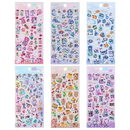 Deoxy Pack of 6 Design Mix 3D Puffy Holographic Sparkle Unicorn Rainbow Stickers Cute Decorative Stickers for Phone Cases, Laptops, Party Favors Birthday Crafts Scrapbooking Supplies - Image 1