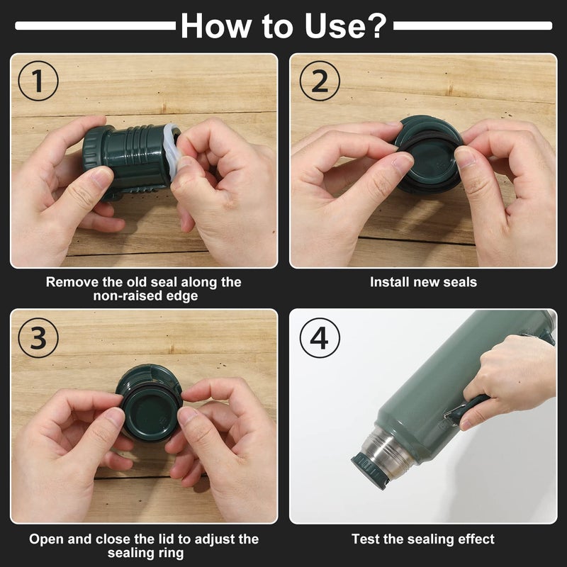 SAVITA 4pcs Silicone Replacement Gaskets Classic for Stanley, Silicone Seal Gasket for Thermos Compatible With Stanley Classic 20 oz 1.0 QT 1.5 QT 2 QT 2.5 QT Vacuum Bottle Stopper Black - Image 4