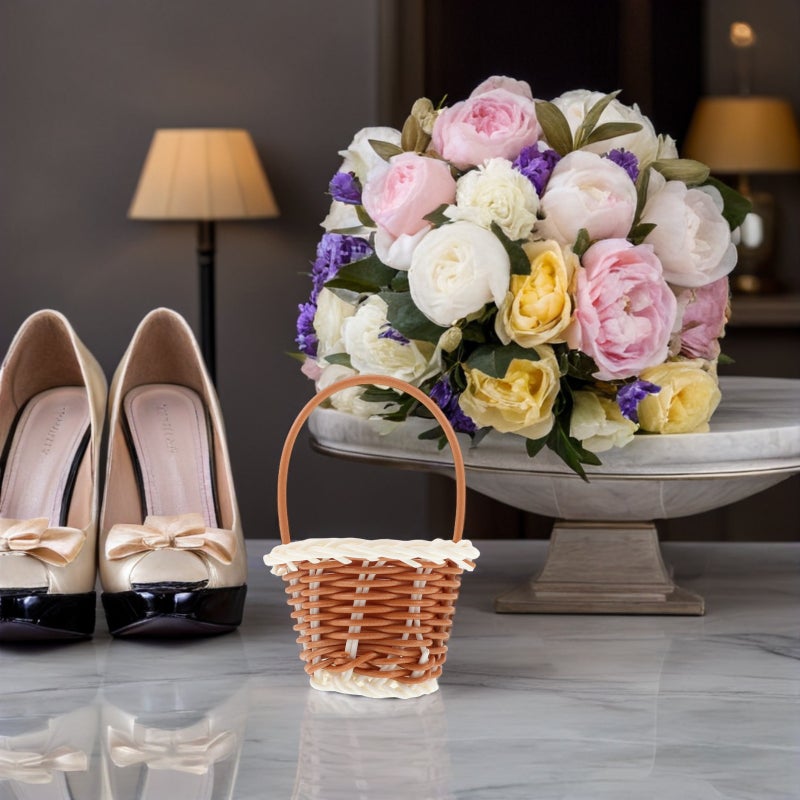 10pcs Cute Wedding Flower Basket: Handwoven Floral Basket With Handle For Wedding Favors Home Decor Garden Outdoor Events - Image 3