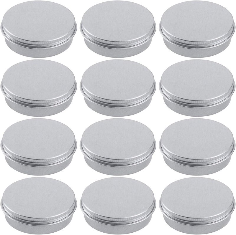Hulless 2 Ounce Aluminum Tin Jar Refillable Containers 60 ml Aluminum Screw Lid Round Tin Container Bottle for Cosmetic,Lip Balm, Cream, 12 Pack. - Image 1