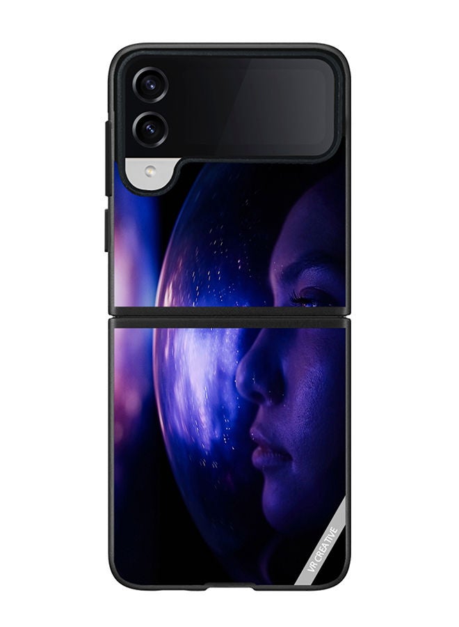 VR CREATIVE Protective Case Cover For Samsung Galaxy Z Flip4 Woman Astronaut In Space On Planet Orbit Design Multicolour - Image 1