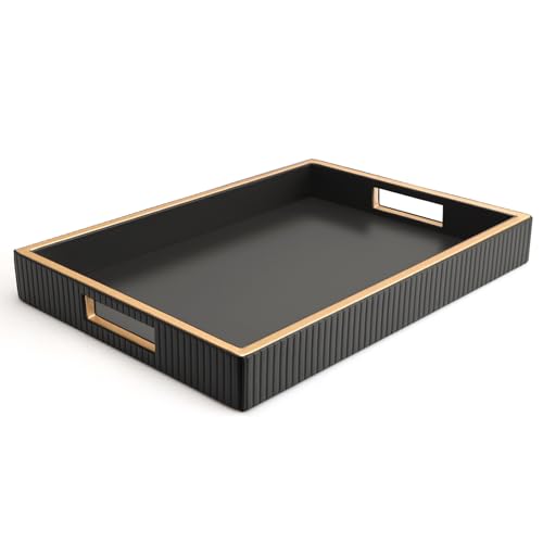 SANZIE Leather Tray Desktop Storage Organizer Premium Serving Tray Decorative Tray Valet Tray for Sundries Cosmetics Phone Wallet Cutlery Black Holder - Image 1