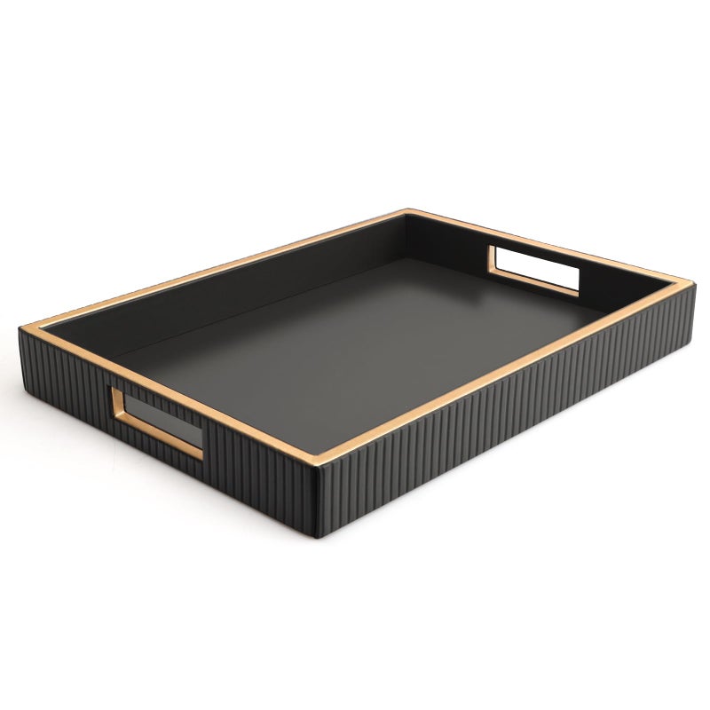 SANZIE Leather Tray Desktop Storage Organizer Premium Serving Tray Decorative Tray Valet Tray for Sundries Cosmetics Phone Wallet Cutlery Black Holder - Image 2
