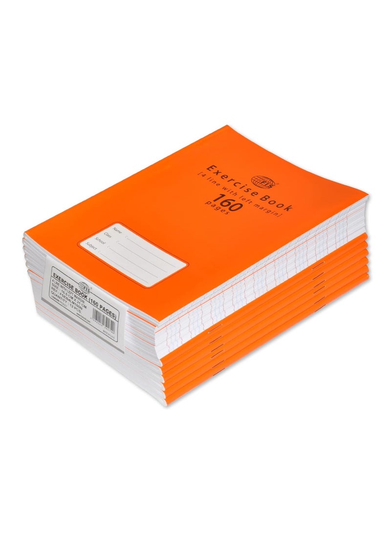 FIS دفتر تمارين، حجم 165x210 مم، 80 ورقة، 160 صفحة، 4 خطوط مع هامش أيسر، عبوة من 12 قطعة، غلاف برتقالي نيون مع معلومات رياضية - FSEB4LM160N - Image 1