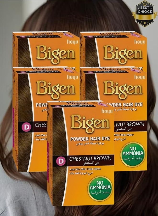 Bigen 5 Pieces Chestnut Brown Mix Hair Dye Powder With Plain Water No Ammonia 6 Grams