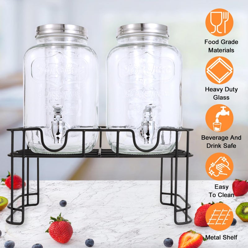 MR.KIANGCI 1 Gallon Glass Drink Dispensers For Parties-Set of 2,Drink Dispenser with Fruit Infuser & Stand,Juice or Beverage Dispenser for BBQ, Picnic, Party,Laundry Detergent Dispenser - Image 3