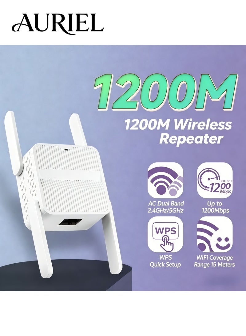 AURIEL Wireless WiFi Signal Booster – 1200Mbps Wireless WiFi Extender, 2.4G/5G Dual Band, 360° Full Coverage, Up to 10,000 Sq. Ft., Compact Size, Ideal for Home and Travel - Image 1