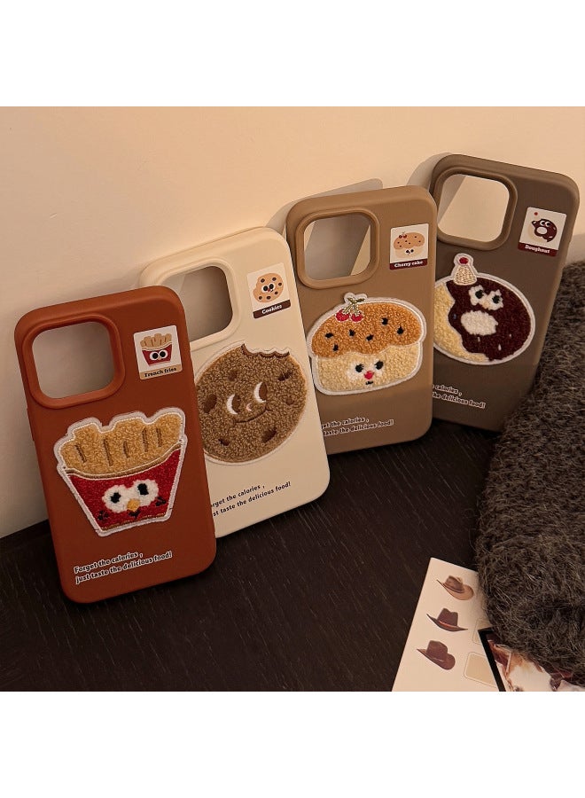 Ins Plush Gourmet French Fries For 15pro Max Apple 16 Mobile Phone Case Stereo Iphone14 Soft 13-generation Hair-Color:Cheese White Towel Embroidered Cookie Stickers-Applicable Models:12/12pro - Image 5
