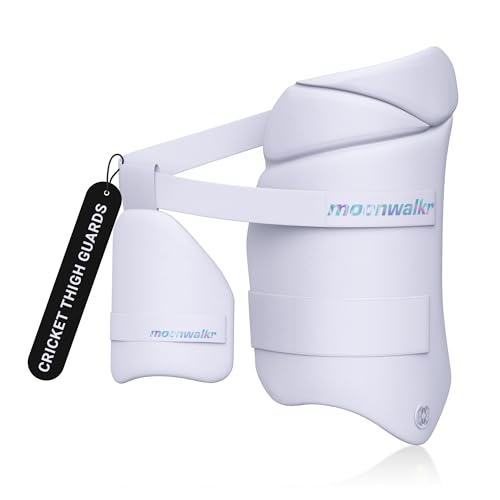 moonwalkr Thigh Guard 2.0 Protective Gear for Batter’s Height (6’3”- 6’6”) Cricket Thigh Pad Cricket Accessories & Equipment Safeguarding Both Your Outer and Inner Thighs White (X-Large, Right Hand) - Image 1