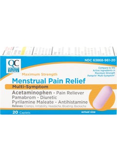 Quality Choice Maximum Strength Mentrual Pain Relief, Multi Symptom Pain Relief Caplets, Cramps, Headache, Bloating, Backache & Irritability, 20 Count Package