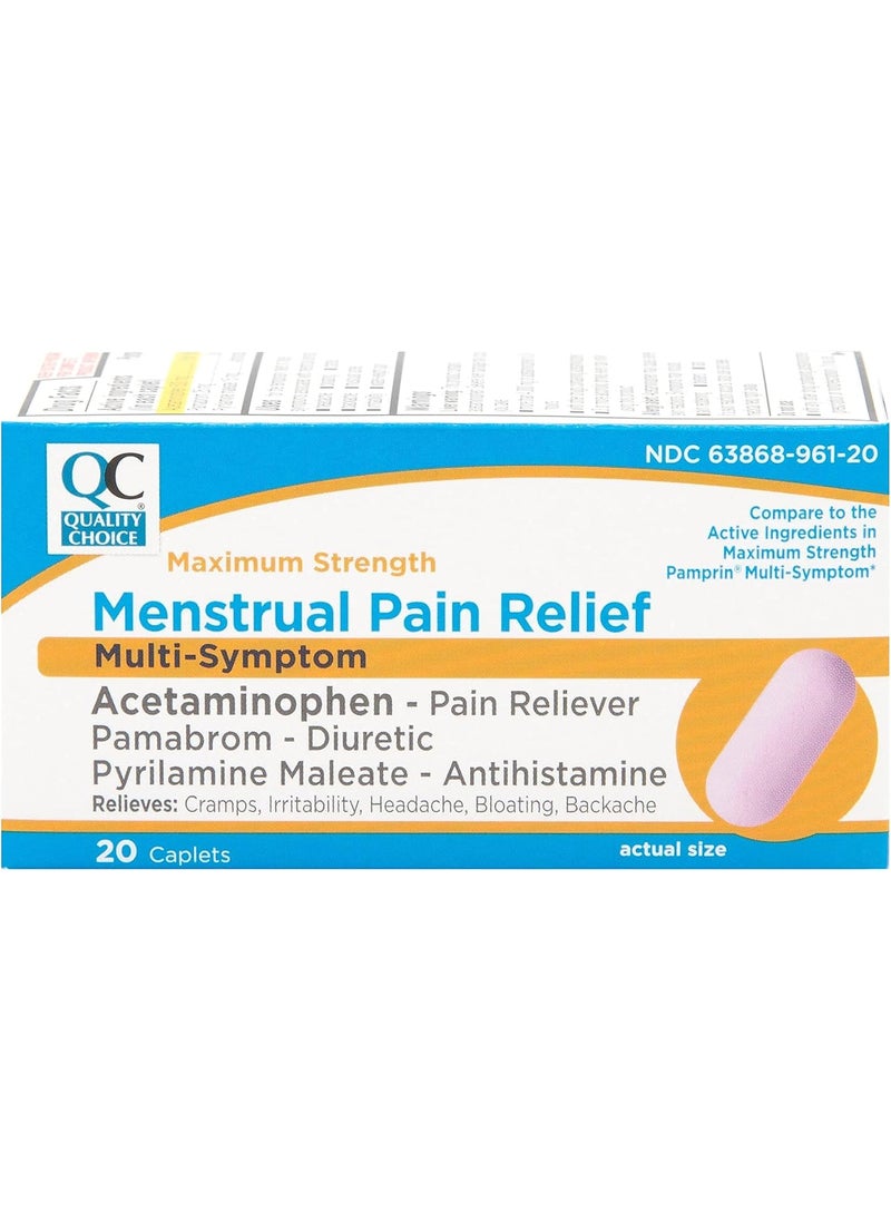 Quality Choice Quality Choice Maximum Strength Mentrual Pain Relief, Multi Symptom Pain Relief Caplets, Cramps, Headache, Bloating, Backache & Irritability, 20 Count Package 