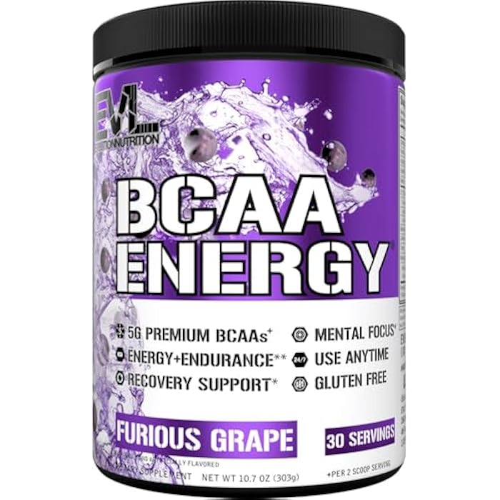 Evlution EVL BCAAs Amino Acids Powder - BCAA Energy Pre Workout Powder for Muscle Recovery Lean Growth and Endurance - Rehydrating Post Workout Recovery Drink with Natural Caffeine - Furious Grape - Image 1