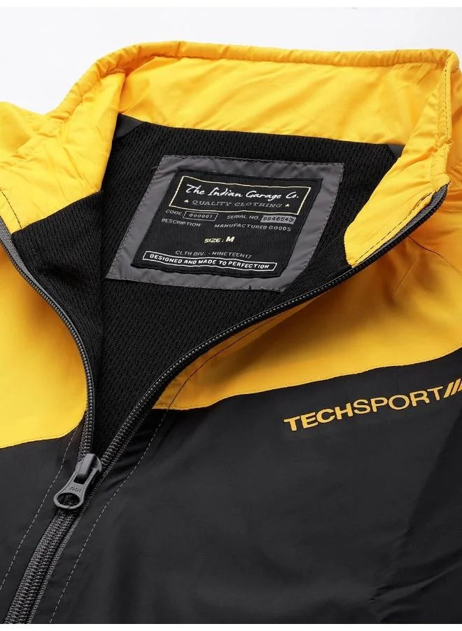 ذا انديان كراج كو Men Yellow Regular Fit Zipper Pockets Color Block Windcheater