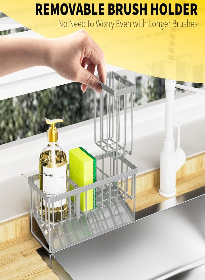 Cisily Sink Caddy Organzier with High Brush Holder, Sponge Holder for Sink, 304 Rustproof Stainless, Kitchen Countertop Soap Dispenser Organizer, Gray Kitchen Decor and Accessories - Image 4