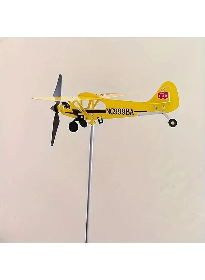Small Metal Airplane Wind Direction Indicator Vintage Spinning Propeller Yellow Black Outdoor Garden Decor - Image 3