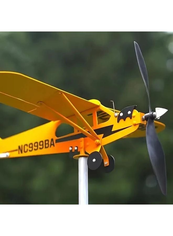 Small Metal Airplane Wind Direction Indicator Vintage Spinning Propeller Yellow Black Outdoor Garden Decor - Image 2