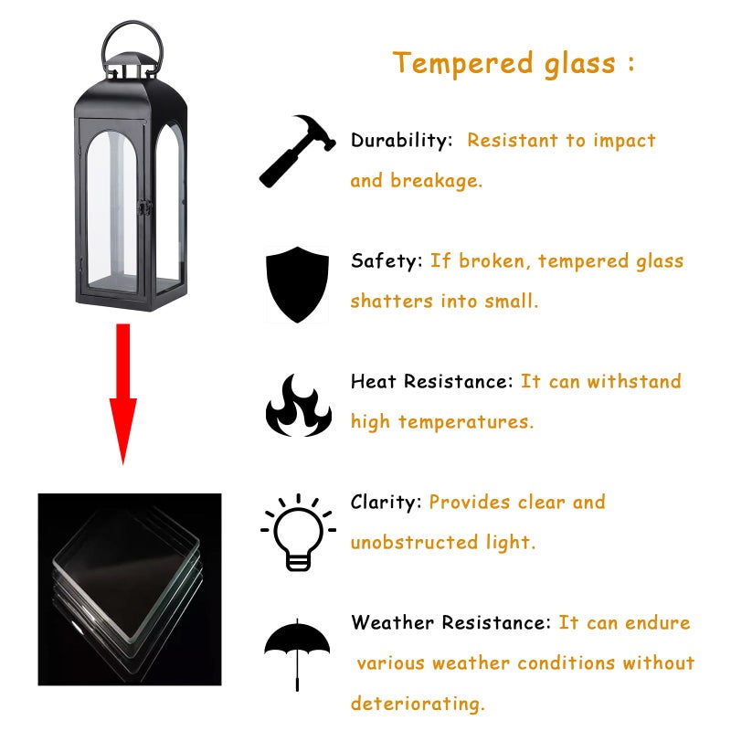 Bdor 2 Pack Large Luxury Lantern Decorative Tall 20 Inches Black Metal Hurricane Lanterns with Tempered Glass Panels for Front Porch,Tabletop, Mantle, Wall Hanging, or Garden, Indoor & Outdoor DÃ©cor - Image 5