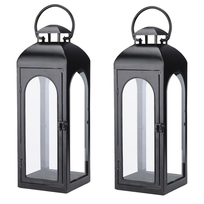 Bdor 2 Pack Large Luxury Lantern Decorative Tall 20 Inches Black Metal Hurricane Lanterns with Tempered Glass Panels for Front Porch,Tabletop, Mantle, Wall Hanging, or Garden, Indoor & Outdoor DÃ©cor - Image 1