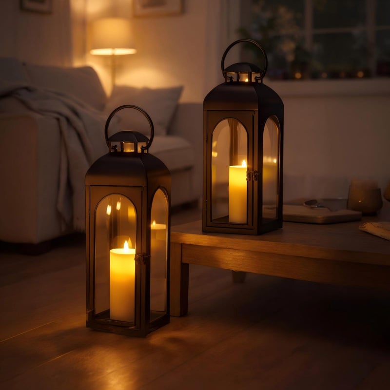 Bdor 2 Pack Large Luxury Lantern Decorative Tall 20 Inches Black Metal Hurricane Lanterns with Tempered Glass Panels for Front Porch,Tabletop, Mantle, Wall Hanging, or Garden, Indoor & Outdoor DÃ©cor - Image 2