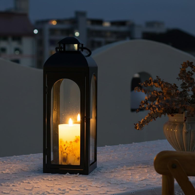 Bdor 2 Pack Large Luxury Lantern Decorative Tall 20 Inches Black Metal Hurricane Lanterns with Tempered Glass Panels for Front Porch,Tabletop, Mantle, Wall Hanging, or Garden, Indoor & Outdoor DÃ©cor - Image 3