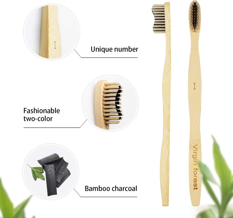 Virgin Forest Bamboo Toothbrush, Biodegradable Soft Bristles Toothbrushes, Wooden Toothbrush with Wave-Shaped Two-Color Bristles and Larger Thicker Handle (6 Pcs) - Image 2