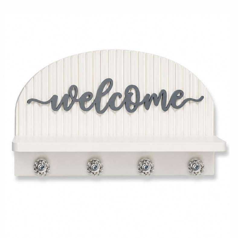 Pan Home Welcome MDF Wall Shelf with Hooks 30x8x17.3cm - White - 196AIC9905088 - Image 3