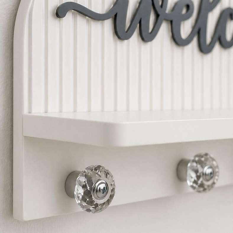 Pan Home Welcome MDF Wall Shelf with Hooks 30x8x17.3cm - White - 196AIC9905088 - Image 2