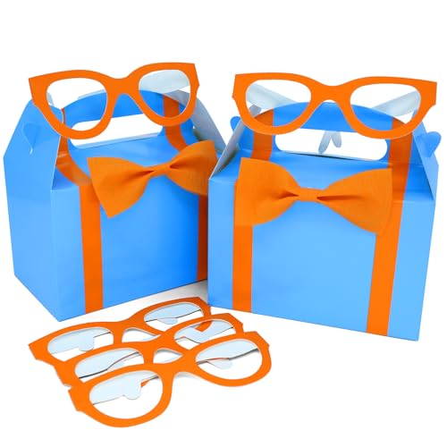 WEEPA 12 Pcs Orange Blue Party Favor Box DIY English Teacher Boxes Paper Orange Gift Boxes with Eyeglasses for Birthday Decorations - Image 1